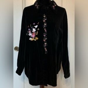 Disney Catalog Black Velvet Embroidered Button-Up Shirt with Mickie and Minnie